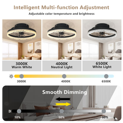 16" Black Crystal Ring Flush Mount Ceiling Fan with Remote - view 5
