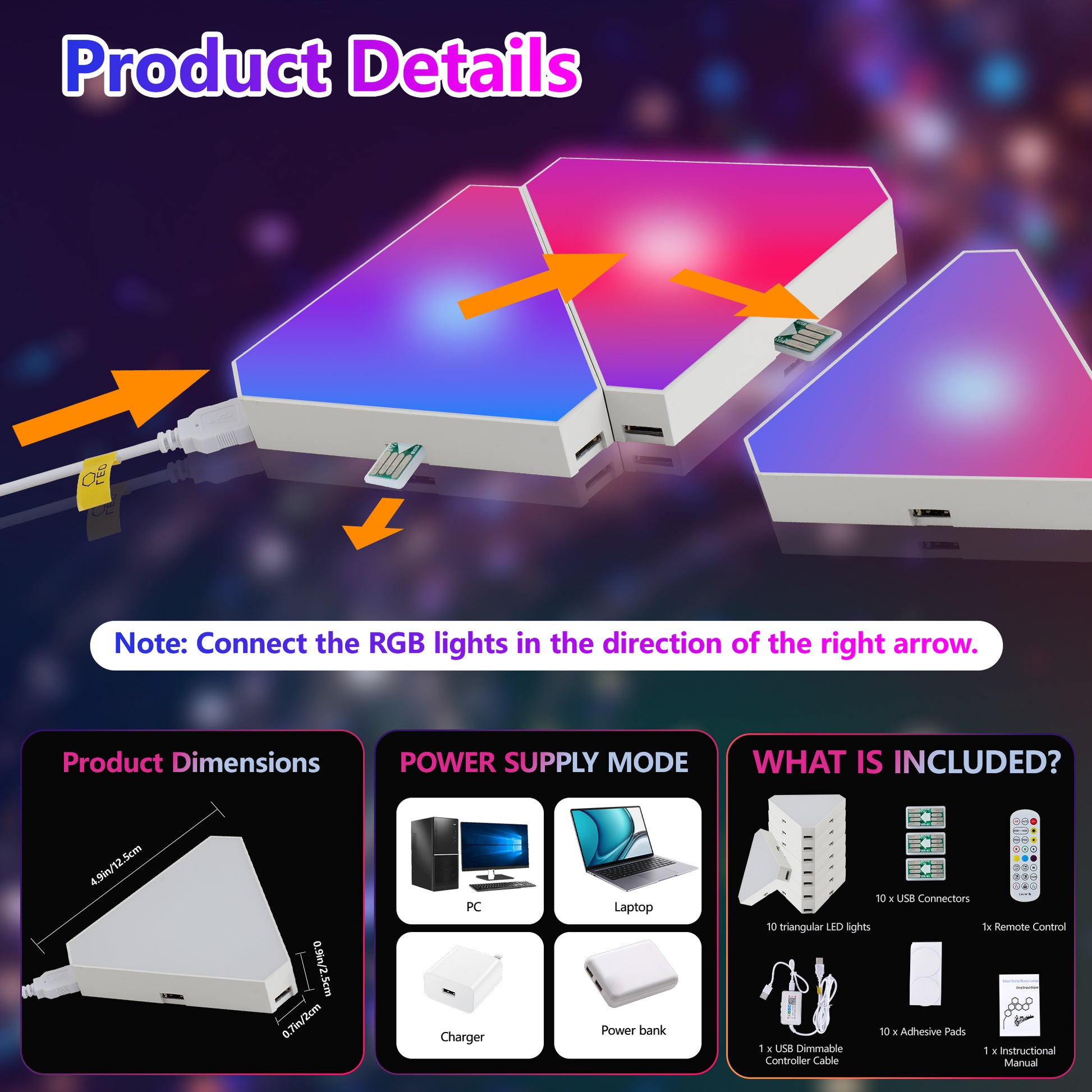 Triangular RGB LED Wall Panels, 10 Pack - view 5