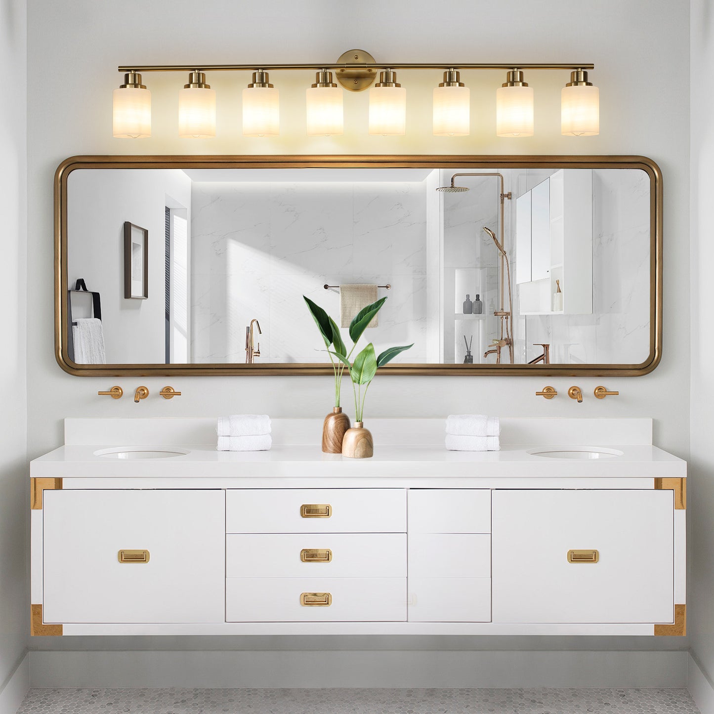 52" 8-Light Gold Vanity Light with Frosted Glass - view 3