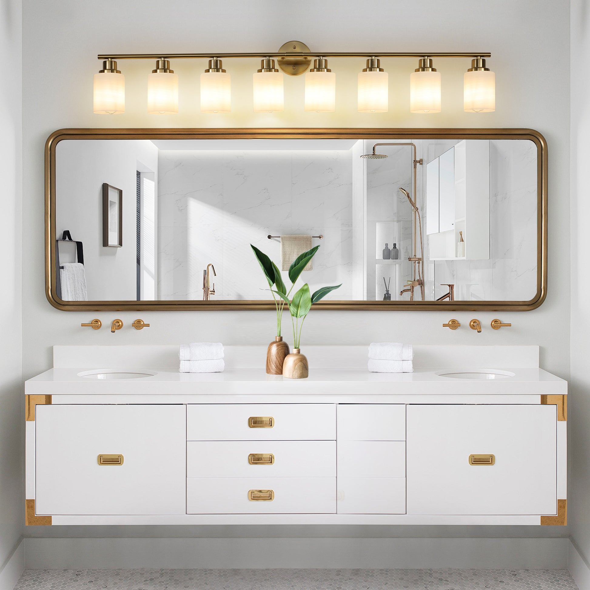 52" 8-Light Gold Vanity Light with Frosted Glass - view 3