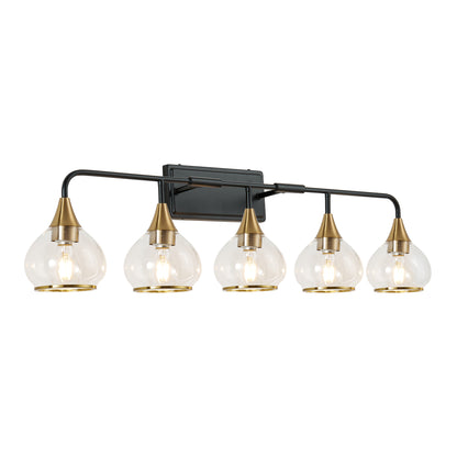 40" 5-Light Black & Gold Vanity Wall Light with Clear Glass - view 10