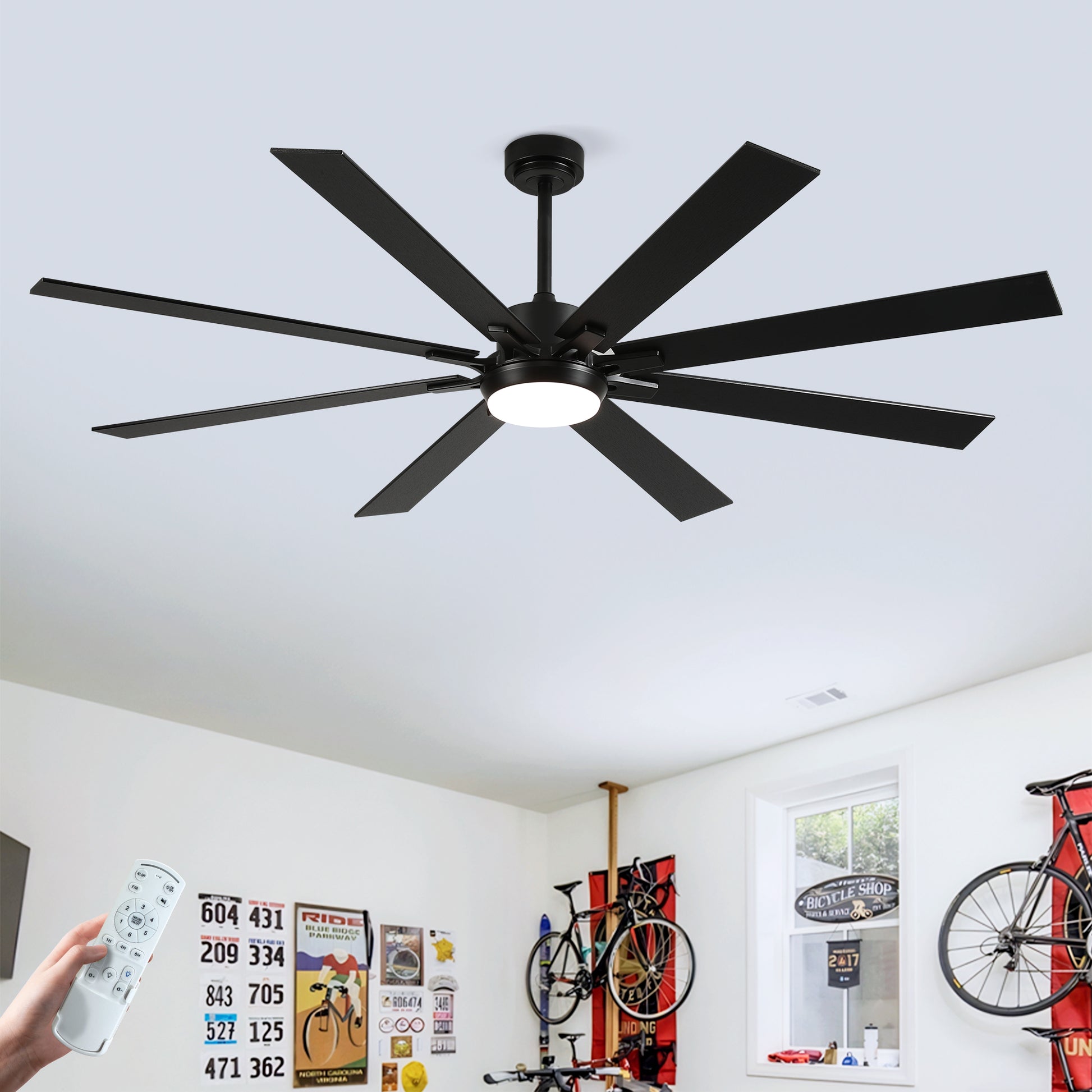 72" Matte Black 8-Blade Ceiling Fan with Dimmable LED - view 8
