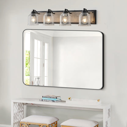 32" 4-Light Black & Wood Farmhouse Vanity Light - view 3