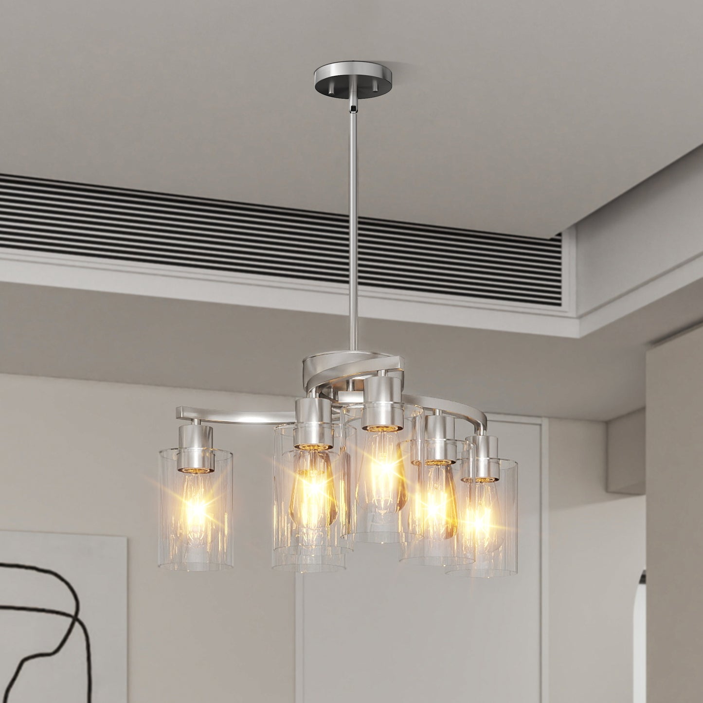 6-Light Brushed Nickel Chandelier with Clear Glass - view 2