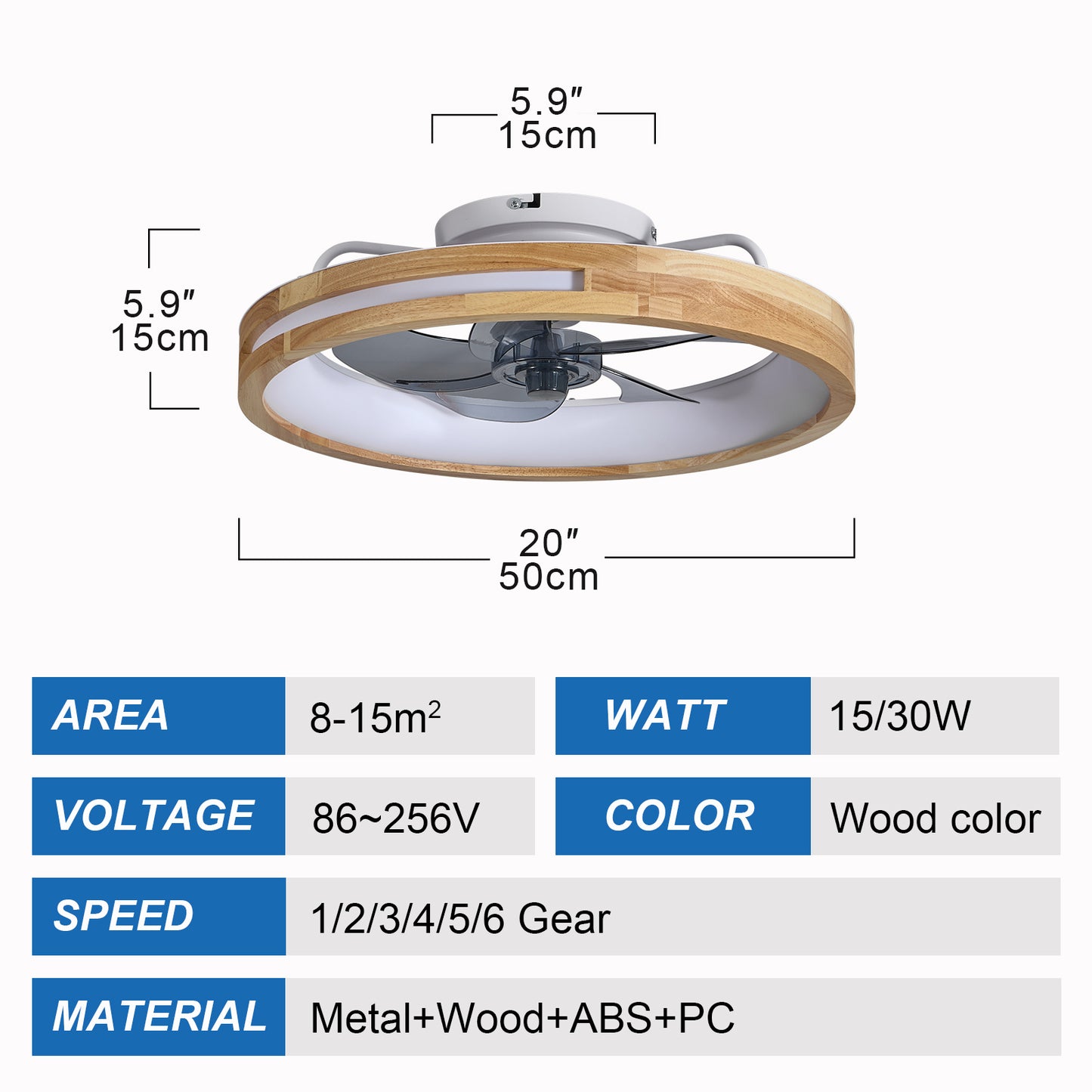 20" Wood Flush Mount Ceiling Fan with Dimmable LED - view 8