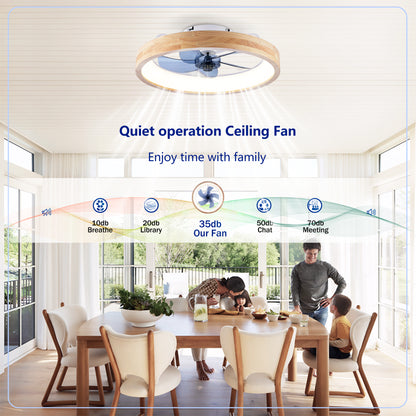20" Wood & White Flush Mount Ceiling Fan with Dimmable LED - view 13