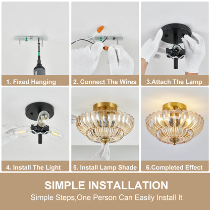 11.8" 3-Light Amber Flower Glass Semi Flush Ceiling Light - view 8