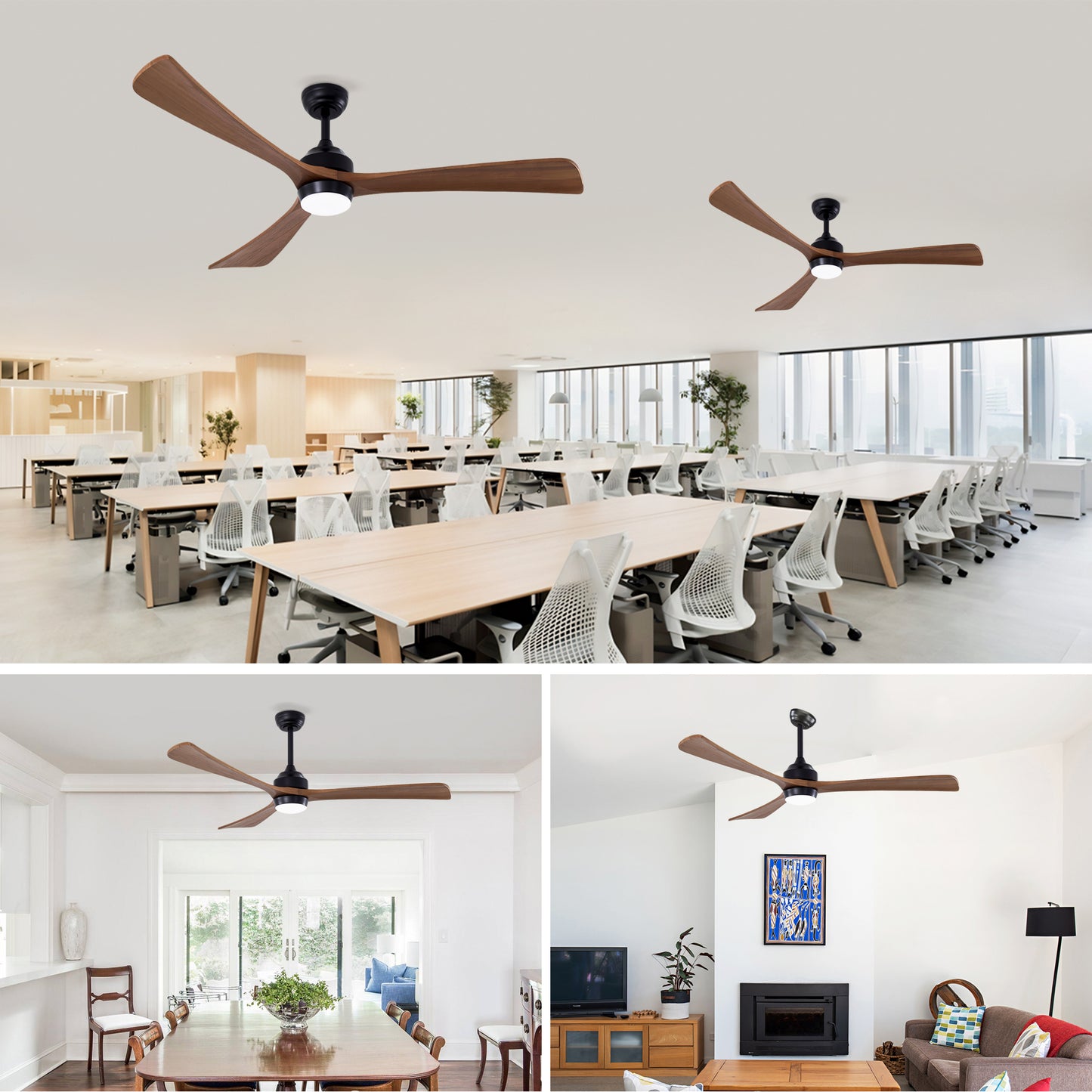 62" Matte Black 3-Blade Solid Wood Ceiling Fan with Remote - view 6