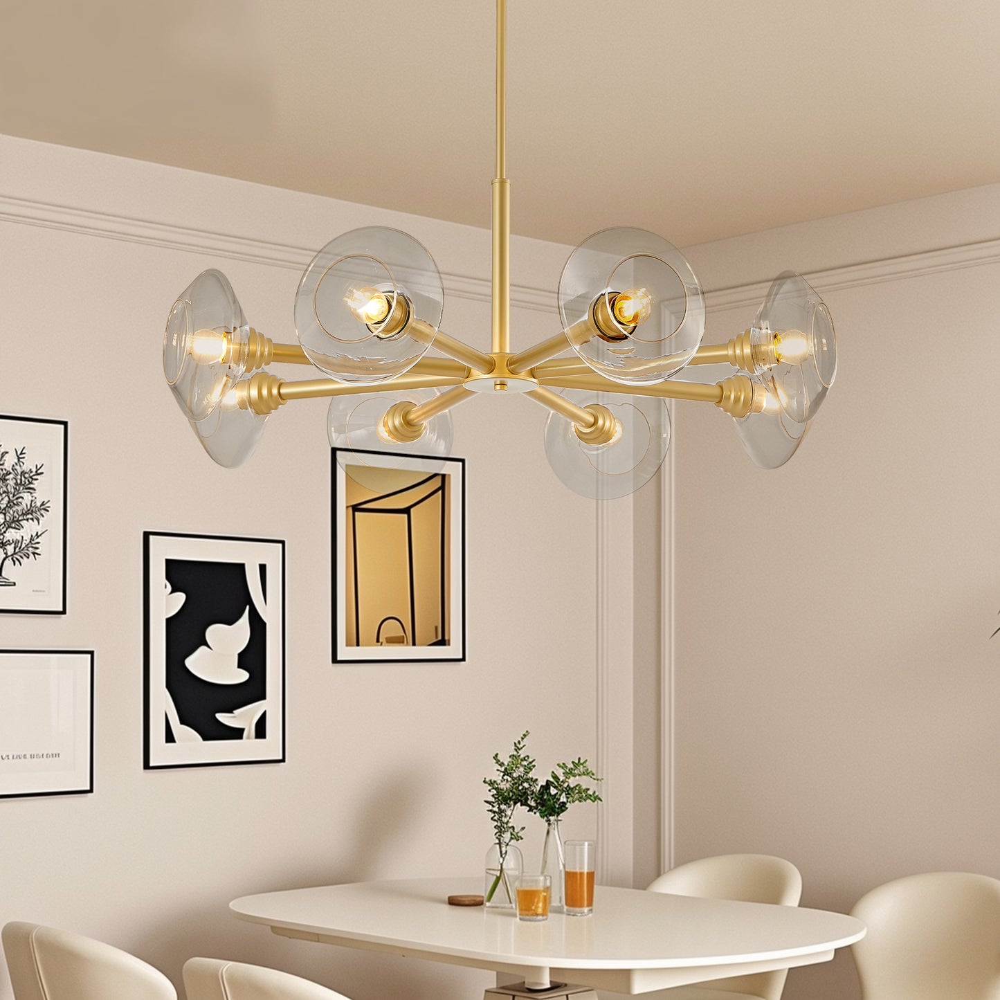 36" 8-Light Gold Sputnik Chandelier with Clear Glass - view 5
