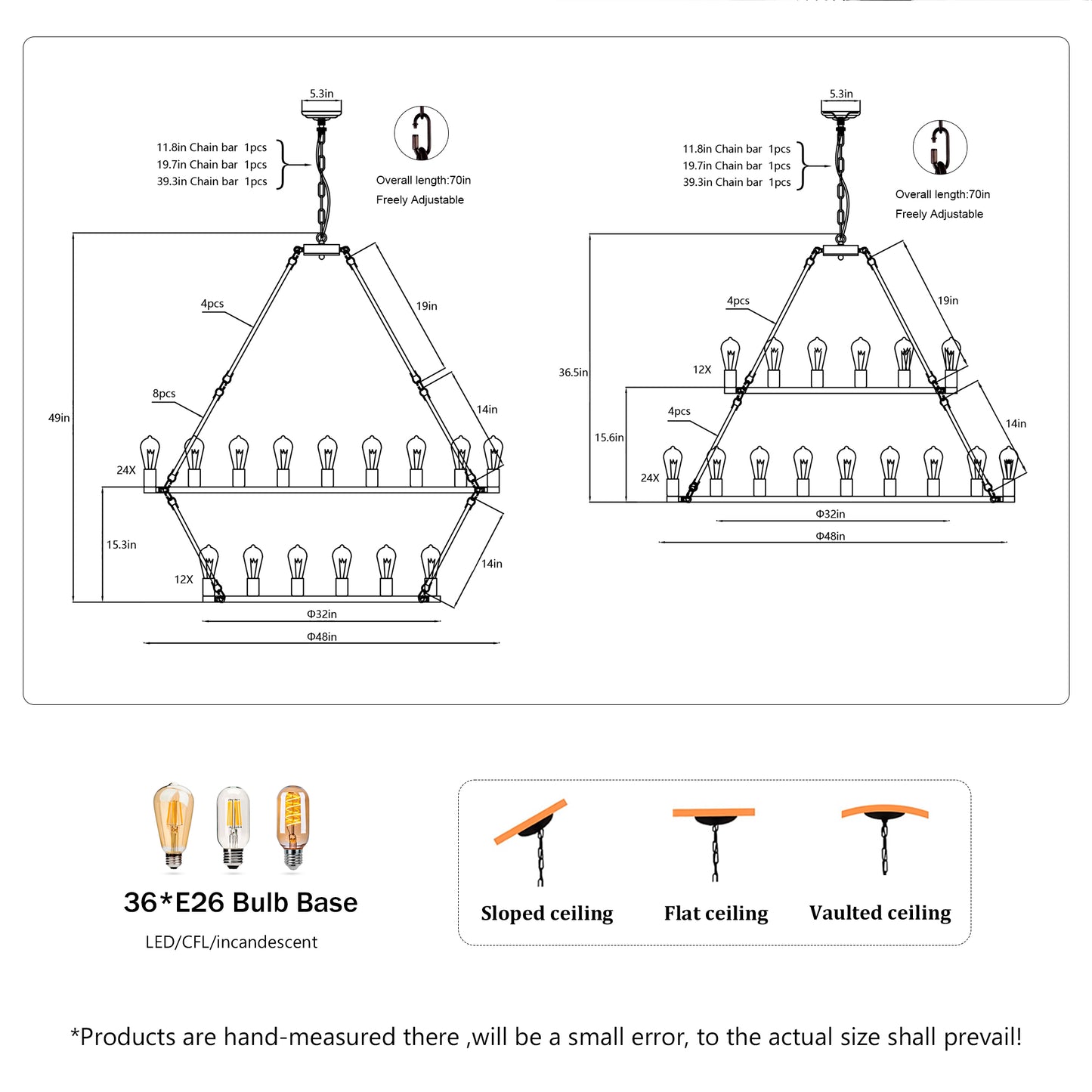 52" 2-Tier Wagon Wheel Farmhouse Chandelier, 36-Light - view 9