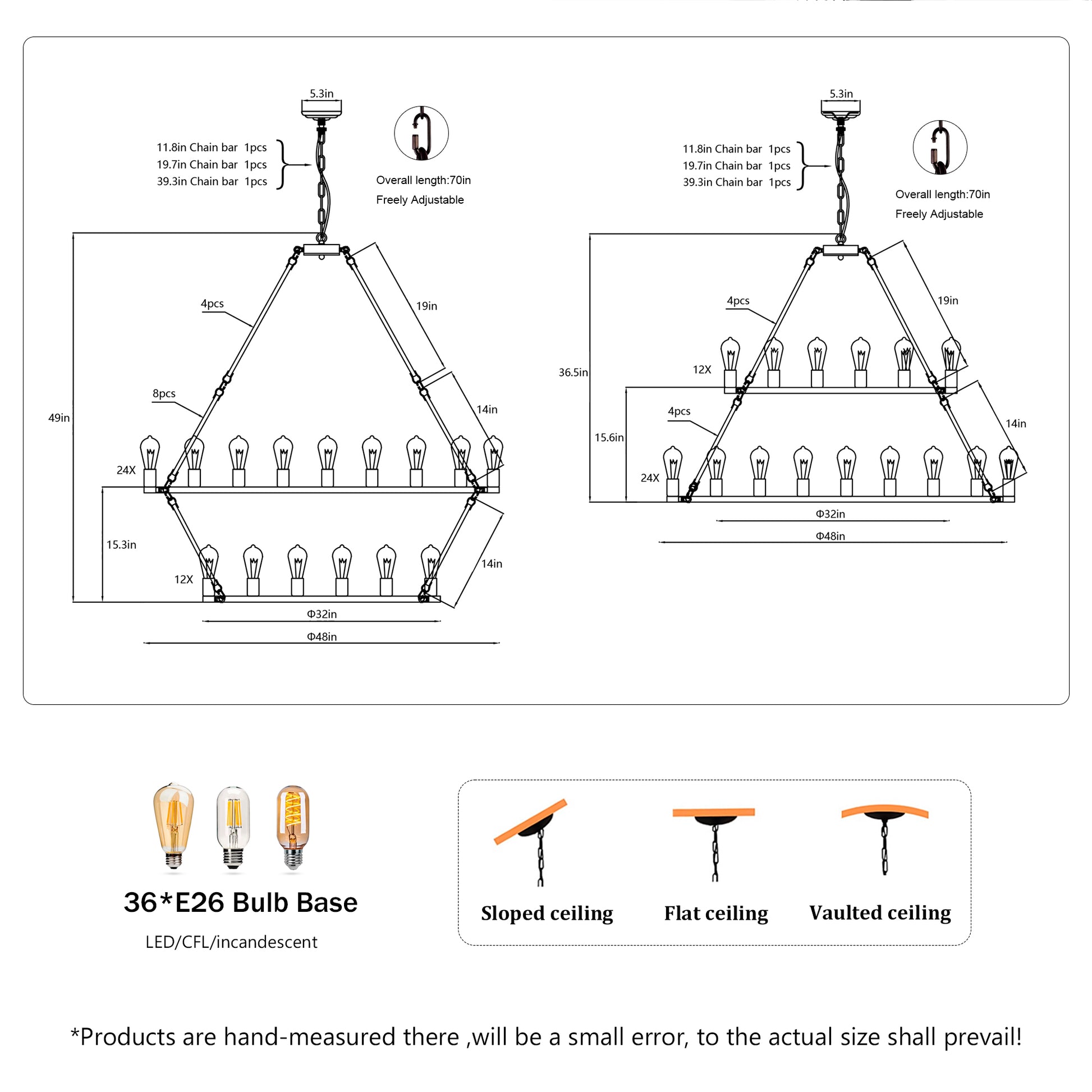 52" 2-Tier Wagon Wheel Farmhouse Chandelier, 36-Light - view 9