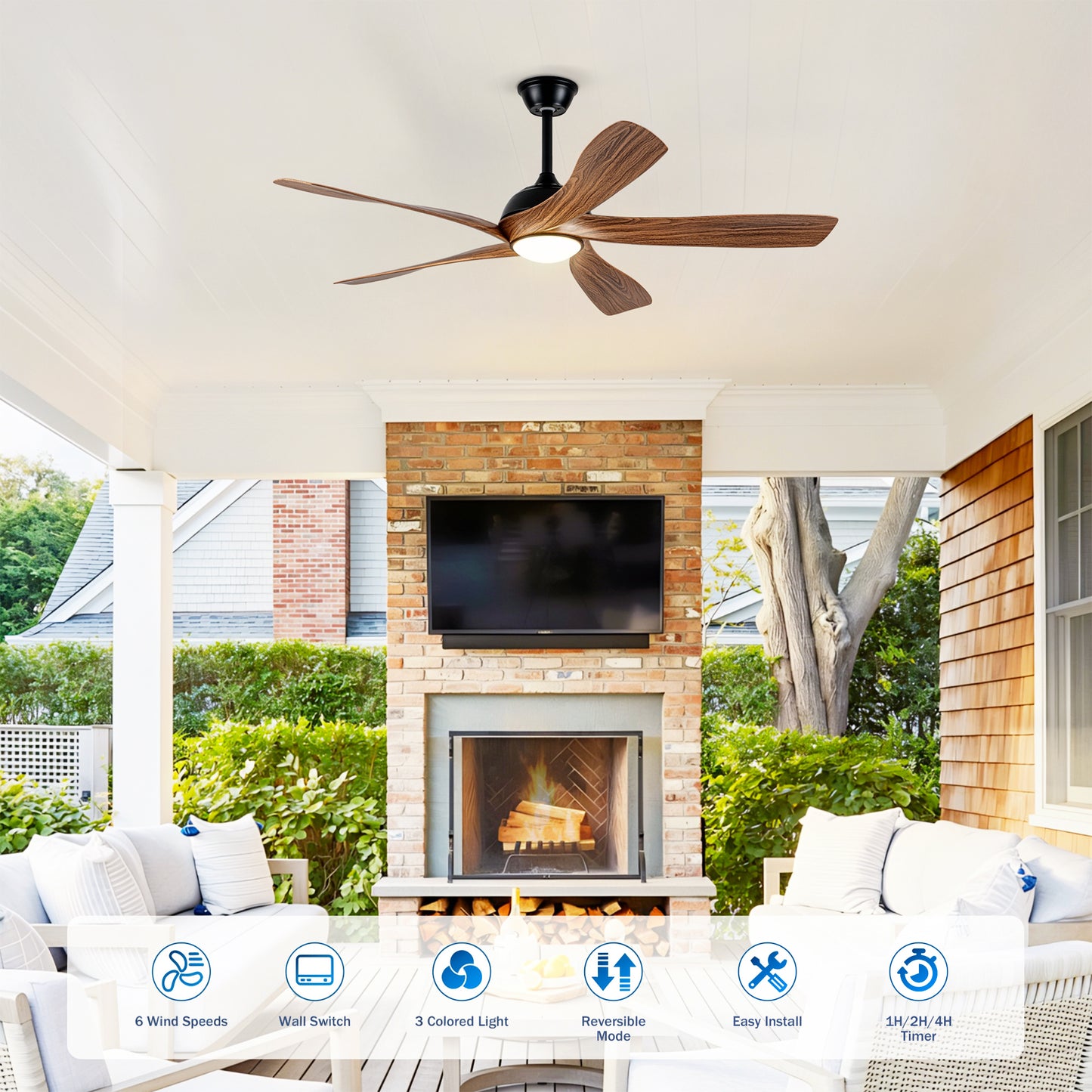 56" Matte Black & Wood Ceiling Fan with LED Light - view 3