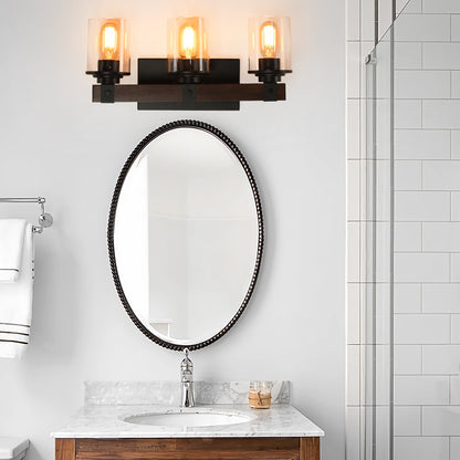 19" 3-Light Walnut Farmhouse Vanity Light with Glass Shades - view 14