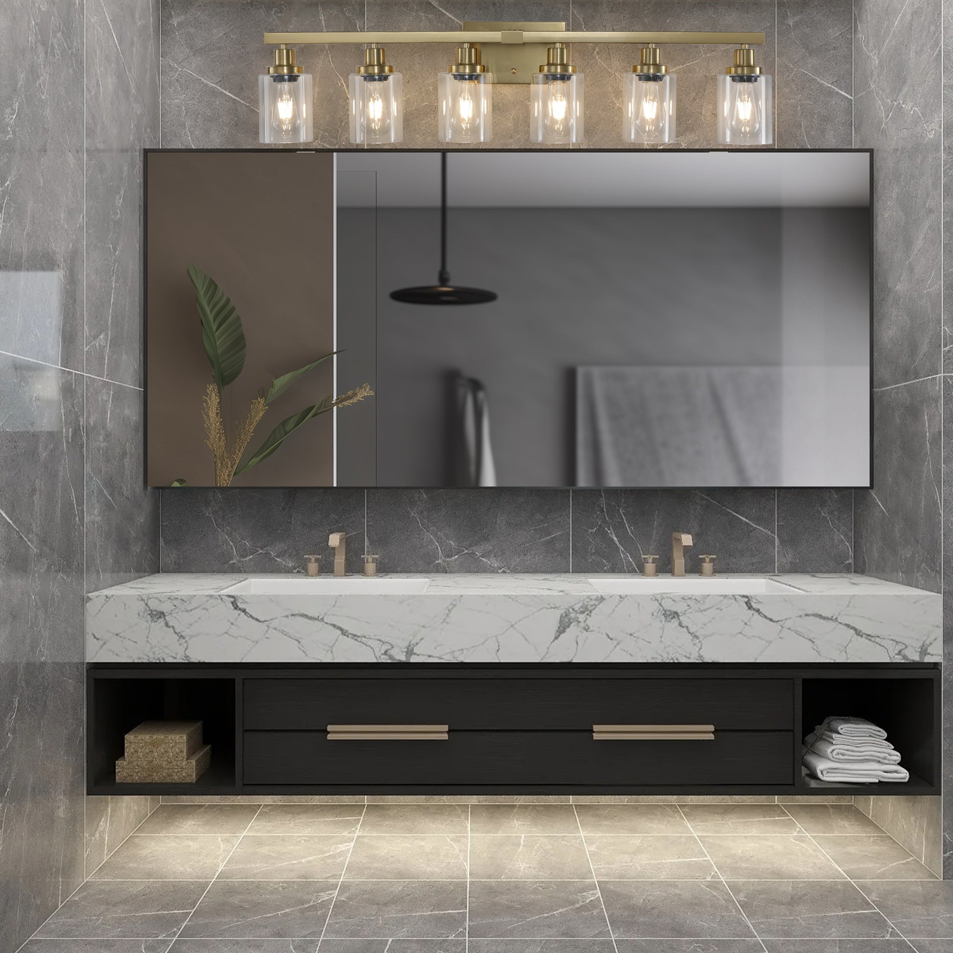 37" 6-Light Gold Vanity Light with Clear Glass - view 4