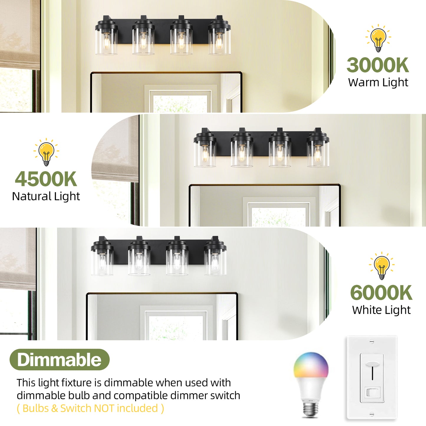 4-Light Matte Black Vanity Light with Clear Glass - view 5