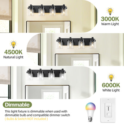 4-Light Matte Black Vanity Light with Clear Glass - view 5