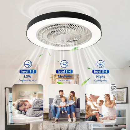 Matte Black Flush Mount Ceiling Fan with Dimmable LED - view 14