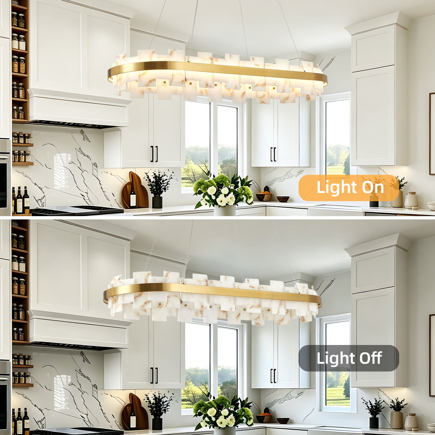 46.8" Gold Alabaster Rectangle Chandelier - view 4