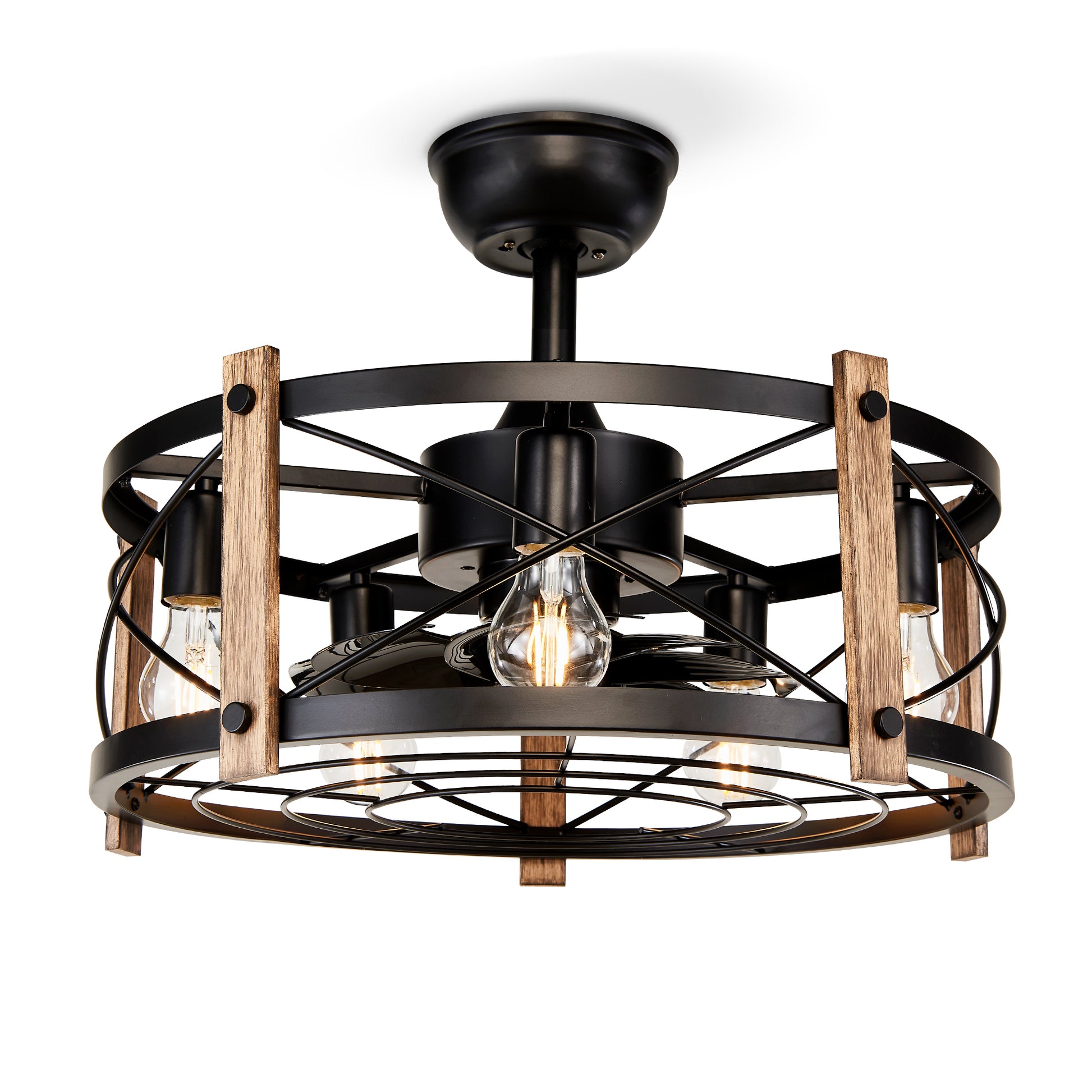 20" Matte Black Caged Chandelier Ceiling Fan with Remote