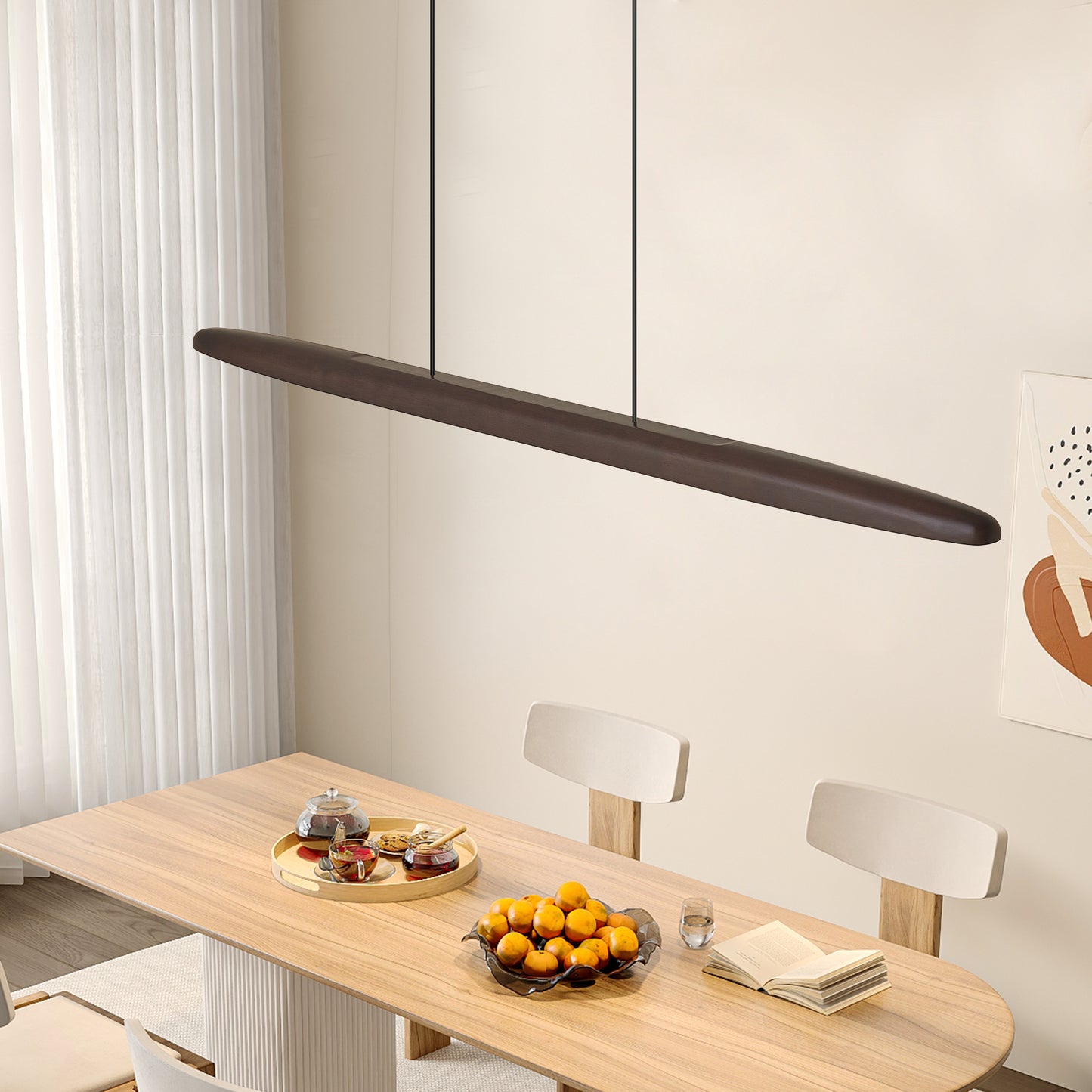 51" Walnut Wood Pendant Light with Remote - view 5