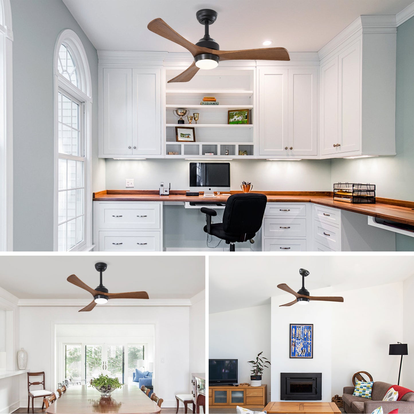 42" Matte Black Solid Wood 3-Blade Ceiling Fan - view 15