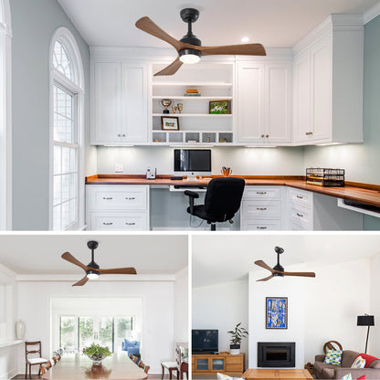 42" Matte Black Solid Wood 3-Blade Ceiling Fan - view 15