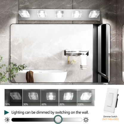 31" 5-Light Chrome LED Vanity Light with Acrylic Shades - view 5