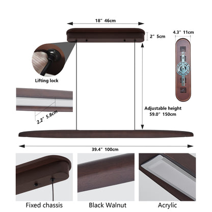 39" Walnut Wood LED Pendant Light with Remote - view 10