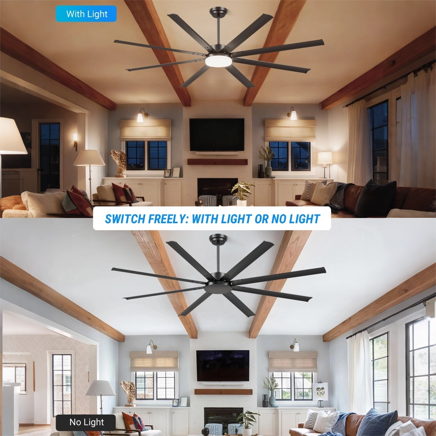 88" Black Industrial Ceiling Fan with Remote - view 7