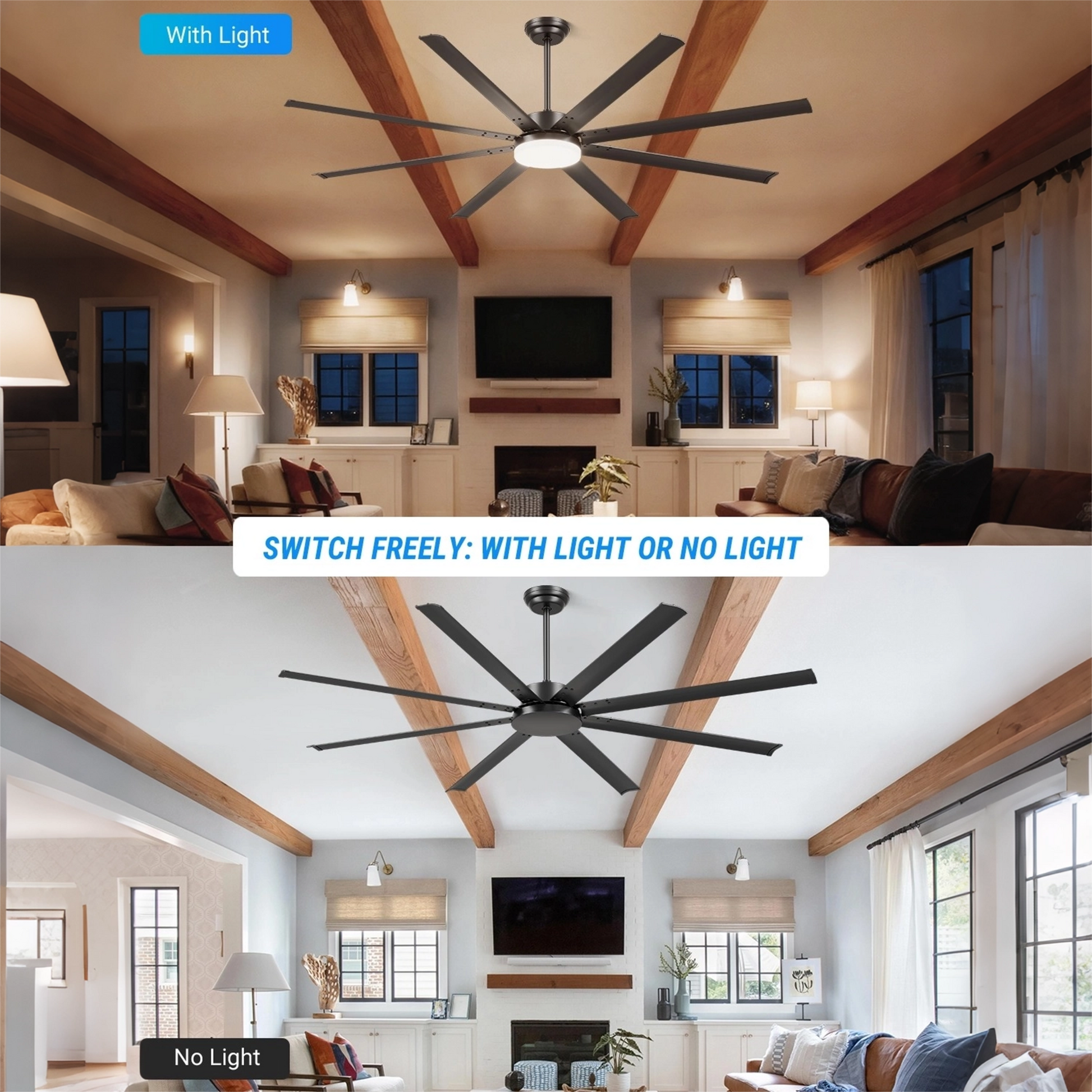 88" Black Industrial Ceiling Fan with Remote - view 7