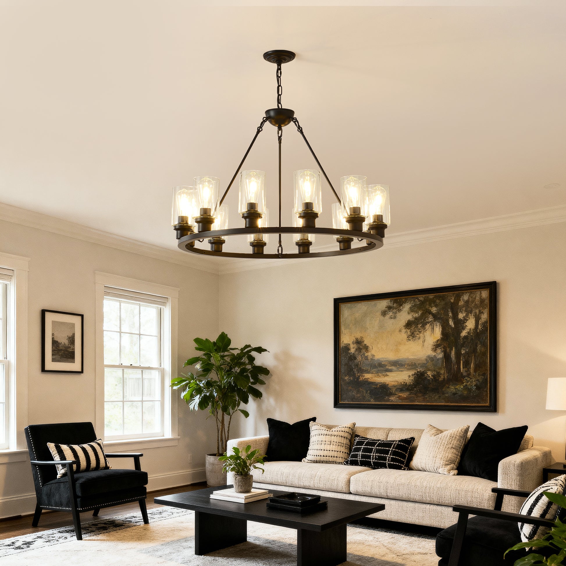 34.5" Black Wagon Wheel Farmhouse Chandelier, 12-Light - view 3