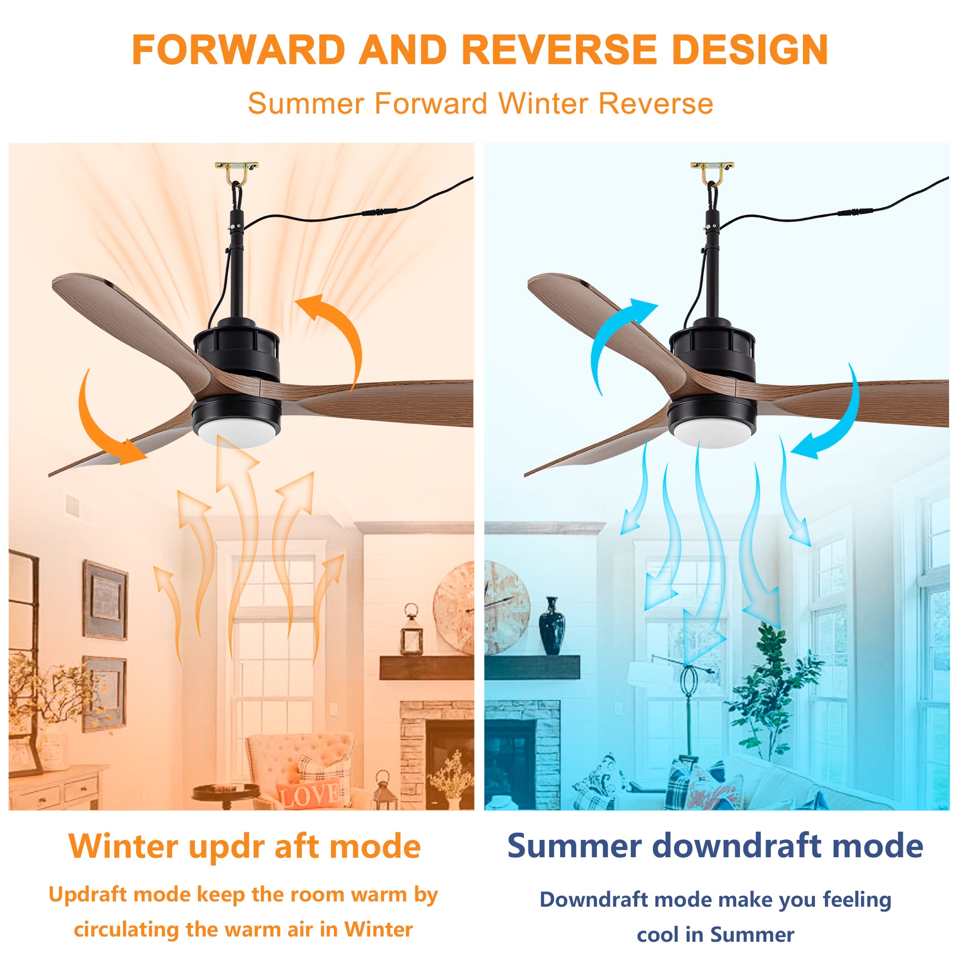 42" Matte Black & Wood Outdoor Ceiling Fan with LED Light - view 7