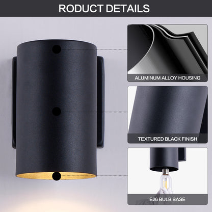 7" Black Cylinder Outdoor Wall Light, Set of 2 - view 6