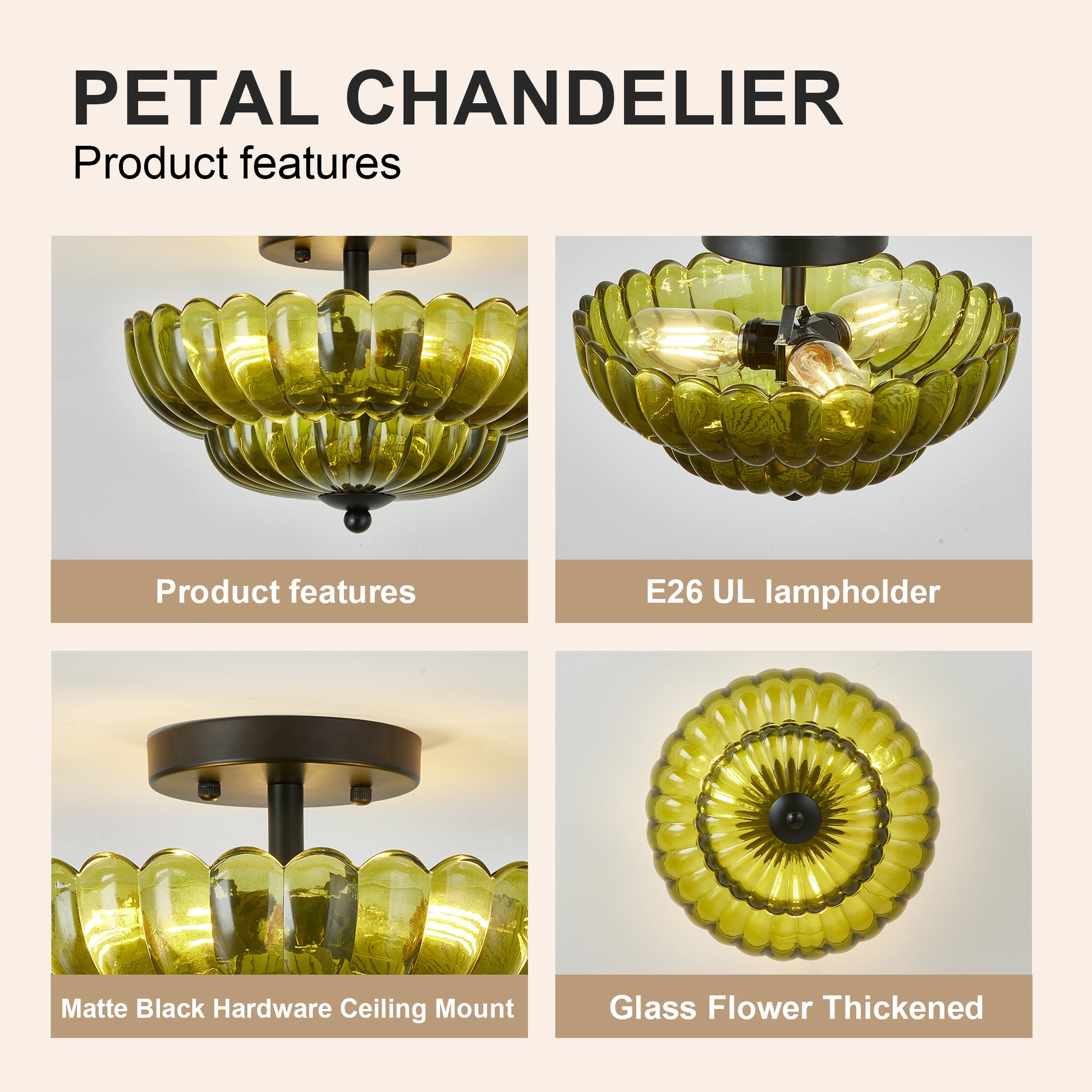 3-Light Green Glass Semi Flush Mount Ceiling Light - view 5