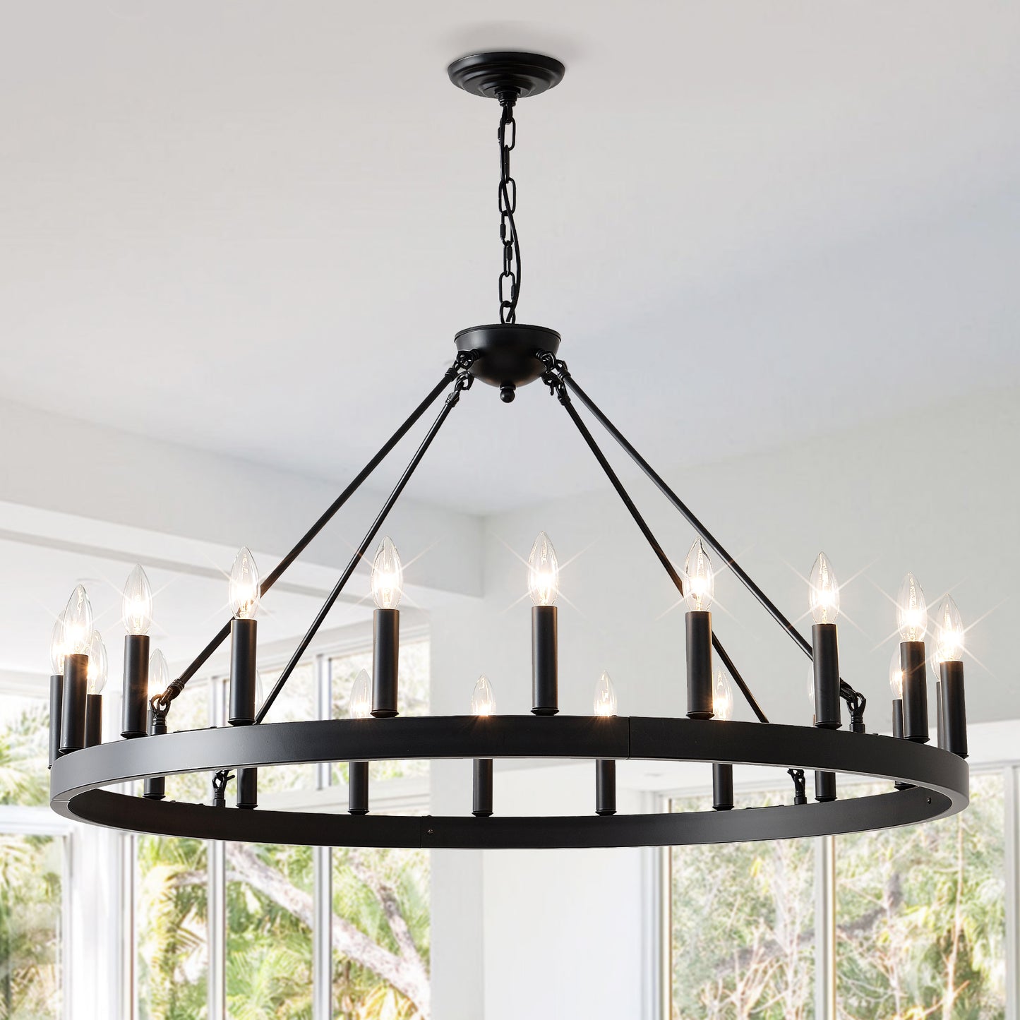 39.4" 20-Light Wagon Wheel Farmhouse Chandelier