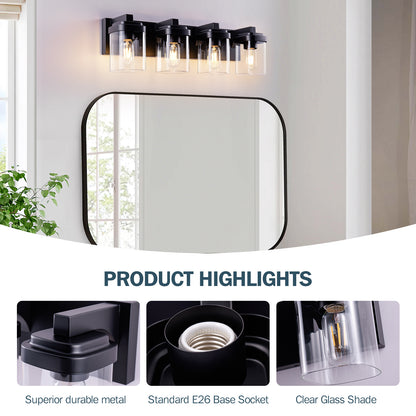 4-Light Matte Black Vanity Light with Clear Glass - view 6