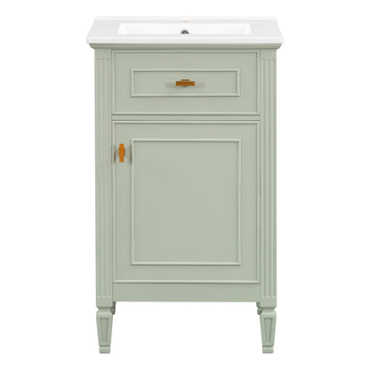 20" Green Bathroom Vanity with Ceramic Sink and Tilt-Out Drawer