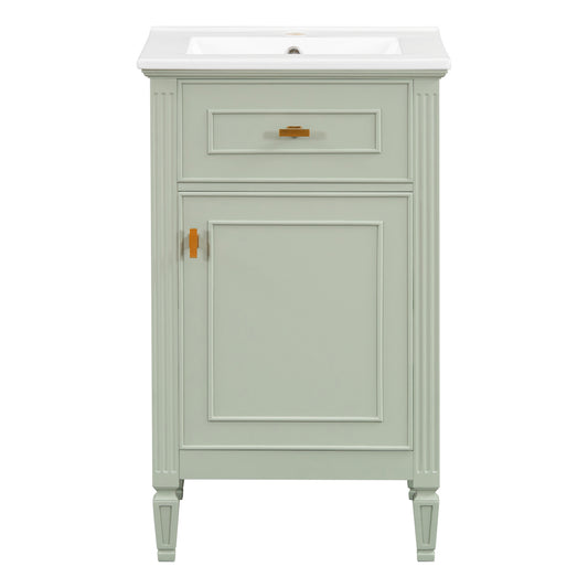 20" Green Bathroom Vanity with Ceramic Sink and Tilt-Out Drawer