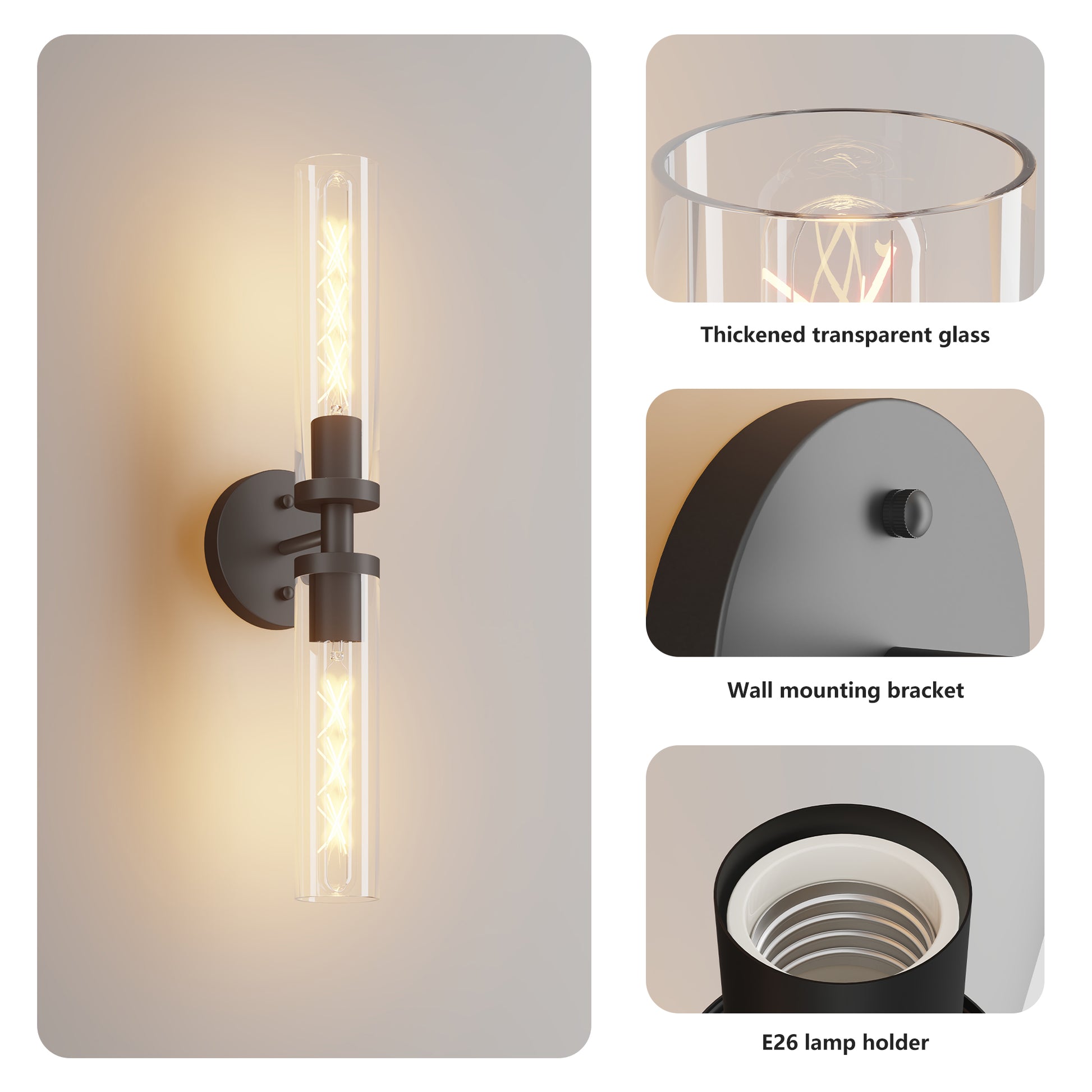 Matte Black Wall Sconce with Clear Glass, Set of 2 - view 7