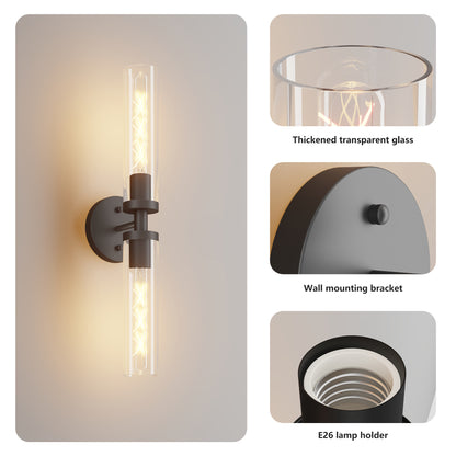 Matte Black Wall Sconce with Clear Glass, Set of 2 - view 7