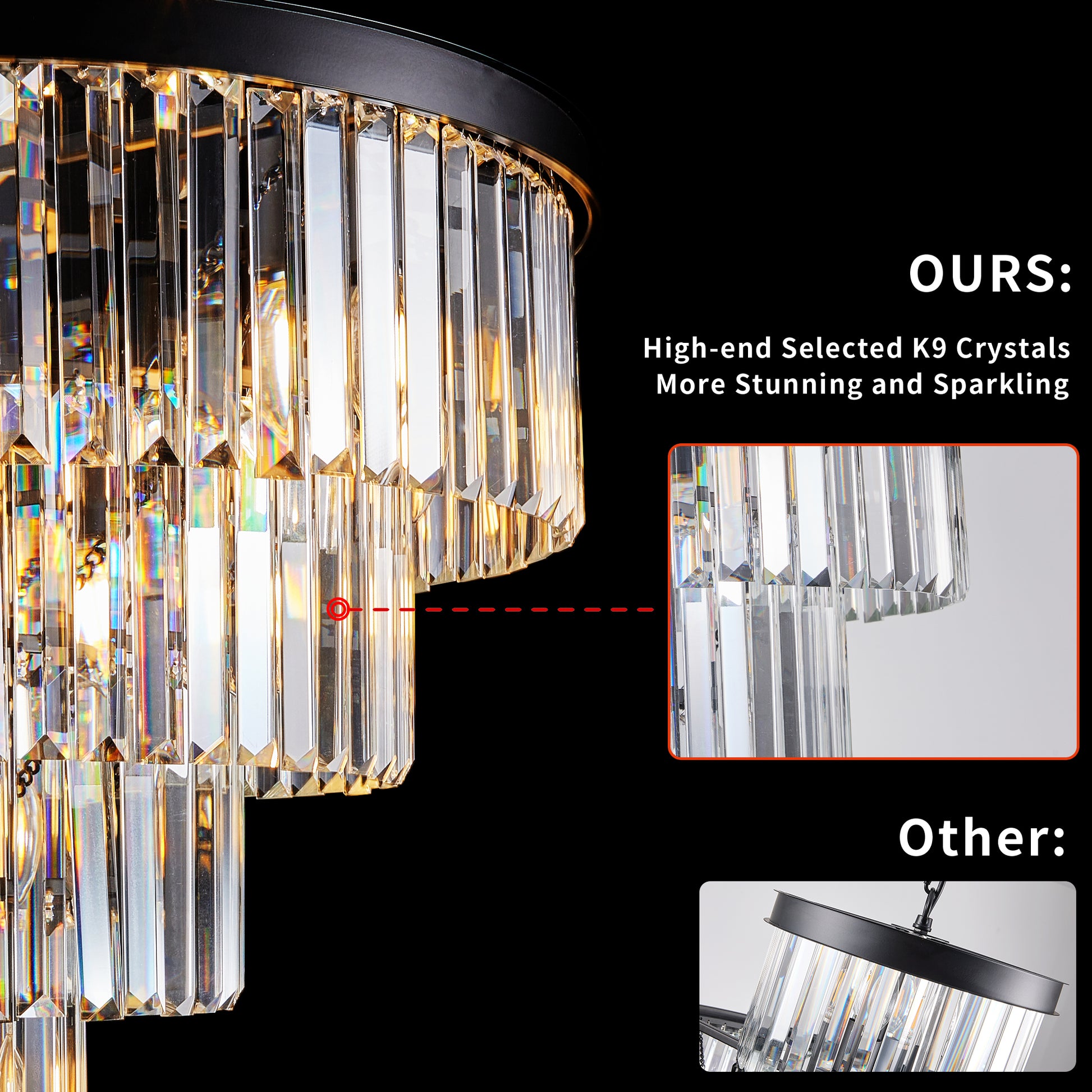 24" 5-Tier Black Crystal Chandelier, 15-Light - view 5