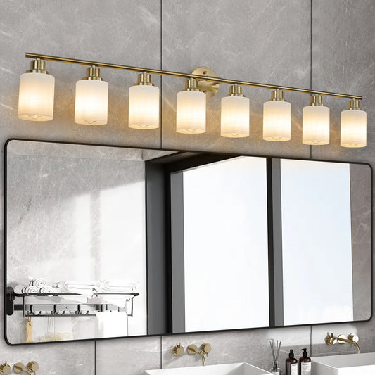 52" 8-Light Gold Vanity Light with Frosted Glass