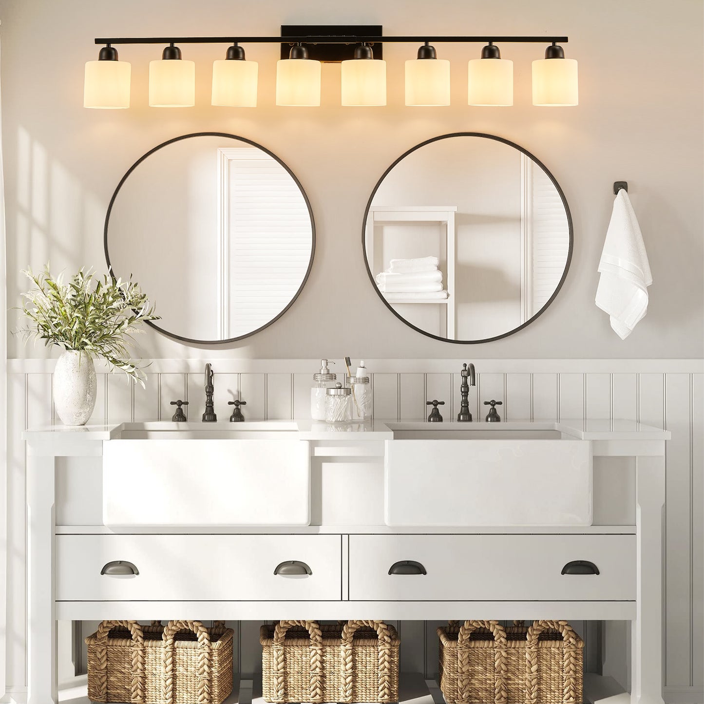 52" 8-Light Matte Black Vanity Light with Frosted Glass - view 2