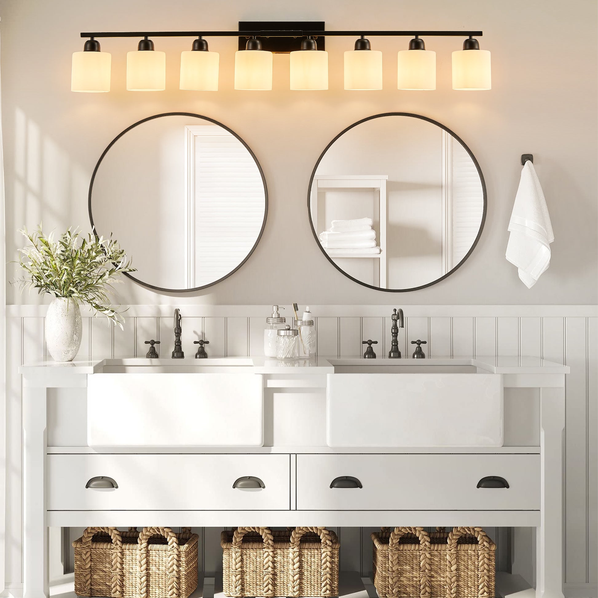 52" 8-Light Matte Black Vanity Light with Frosted Glass - view 2
