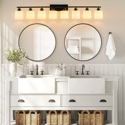 52" 8-Light Matte Black Vanity Light with Frosted Glass - view 2