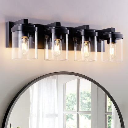 4-Light Matte Black Vanity Light with Clear Glass