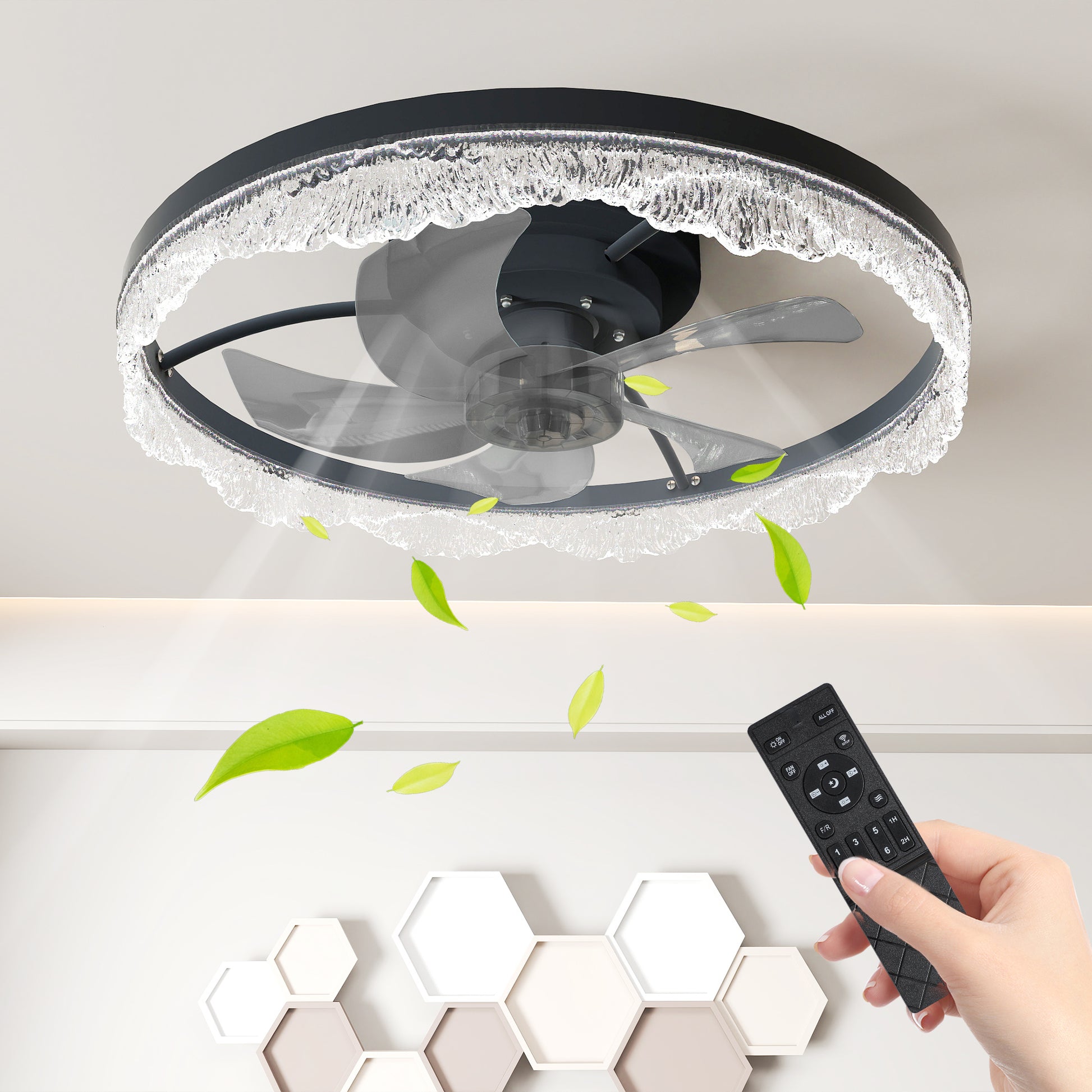 20" Black Acrylic Ring Ceiling Fan with Dimmable LED - view 2