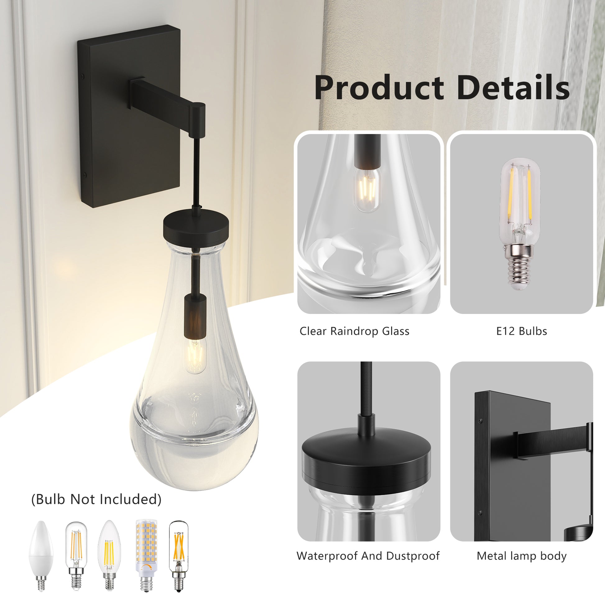 Modern Black Wall Sconce with Clear Glass - view 5