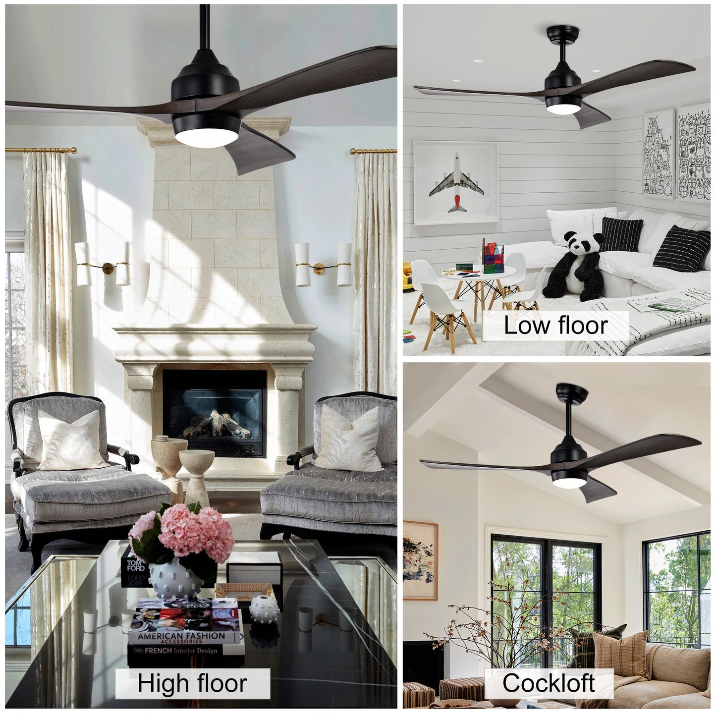 52" Matte Black Solid Wood Ceiling Fan with Remote - view 6
