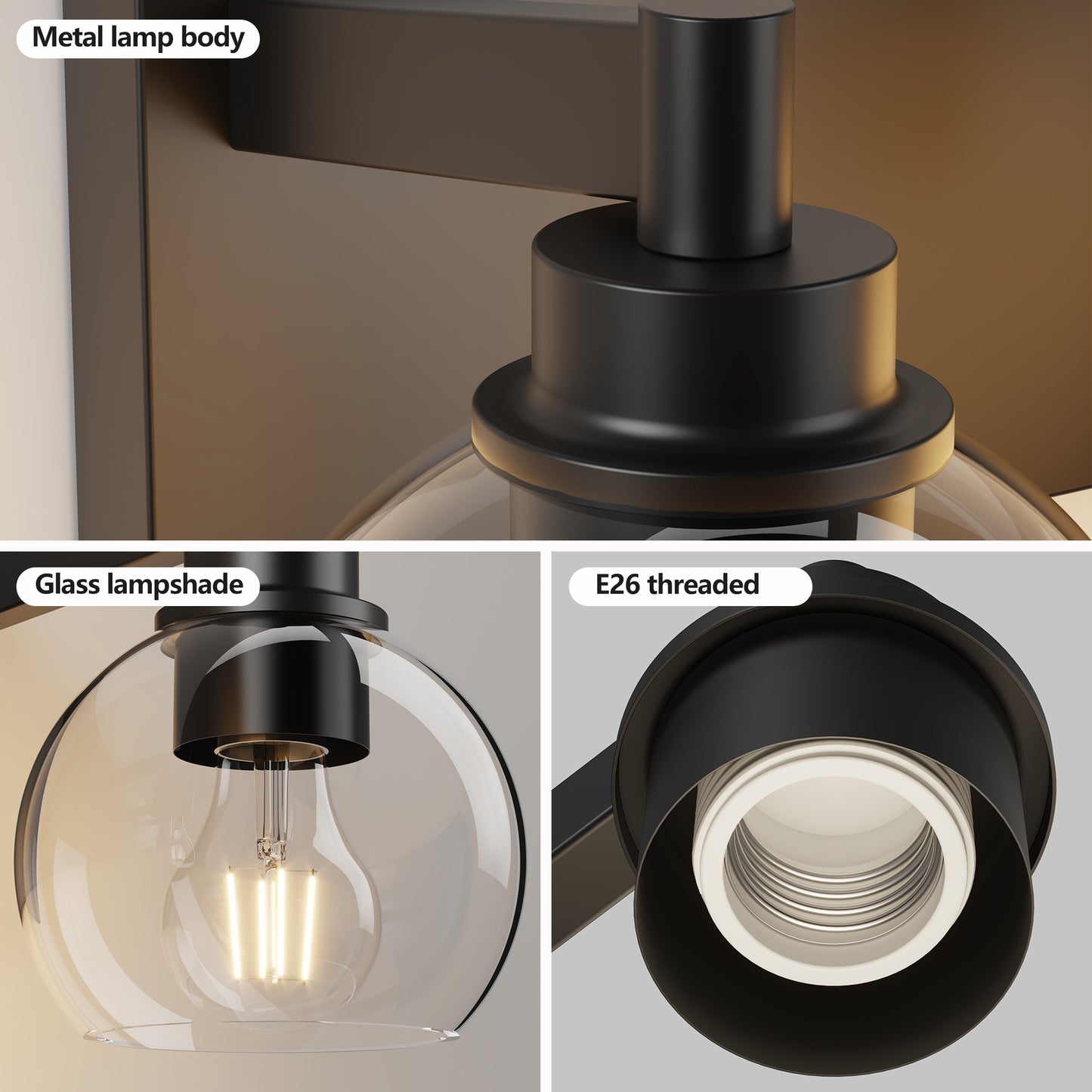 4-Light Matte Black Industrial Vanity Light with Globe Glass - view 6